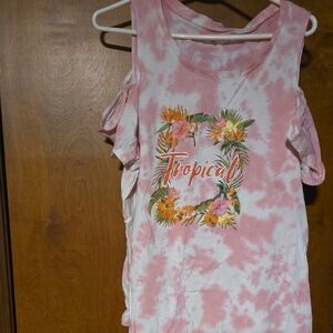 Lane Bryant Pink Tie-Dye Tropical Tank Top